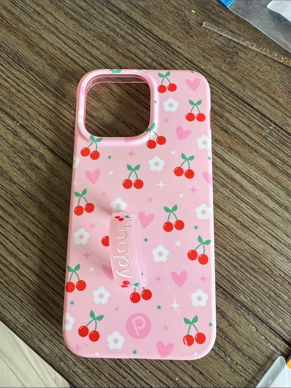 Pink Cherry Pattern Phone Case with Grip